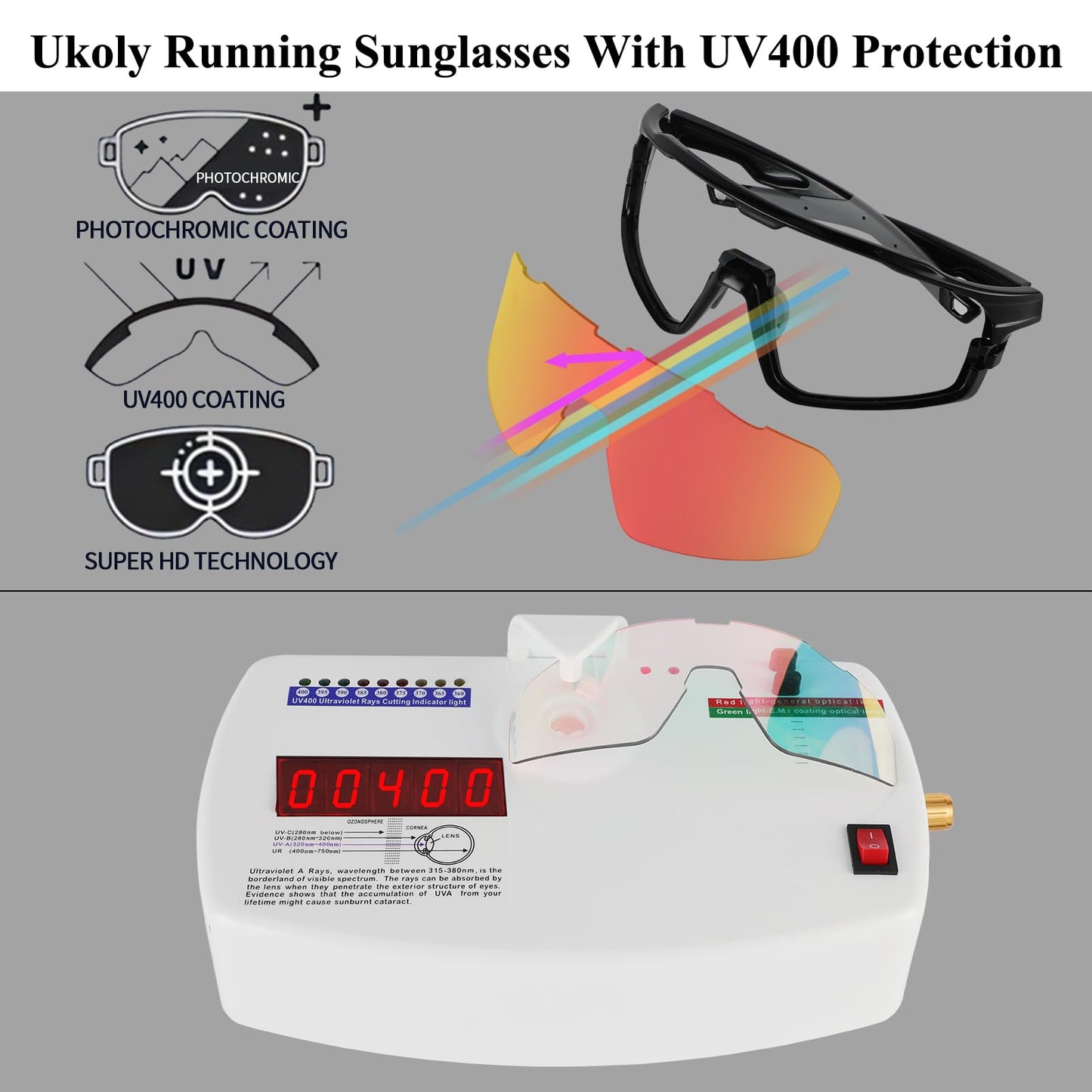 Ukoly Photochromic Cycling Glasses For Men Women, Sports Sunglasses For Baseball Running Cycling HD Lens UV400 Protection 628 (HD Photochromic Red)
