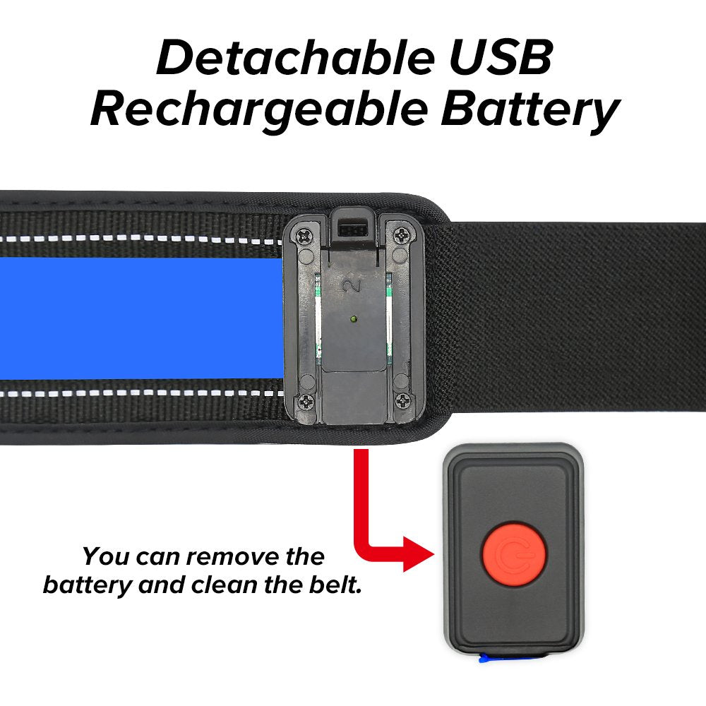 BSEEN LED Running Waist Belt - USB Rechargeable Reflective Glowing LED Waistband, Flashing Safety Light Belt for Runners, Joggers, Walkers, Pet Owners, Cyclists