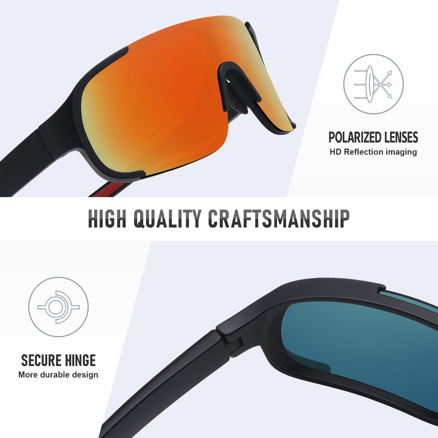Ofwin Polarized Cycling Sports Sunglasses for Men Women UV Protection Fishing Bike Running Wrap Around Sun Glasses Matte Black/Red