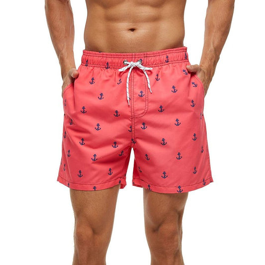 FREDRM Mens Swim Trunks Quick Dry Boardshorts with Mesh Lining Above Knee Swimwear Bathing Suits (Pink Anchor, M)