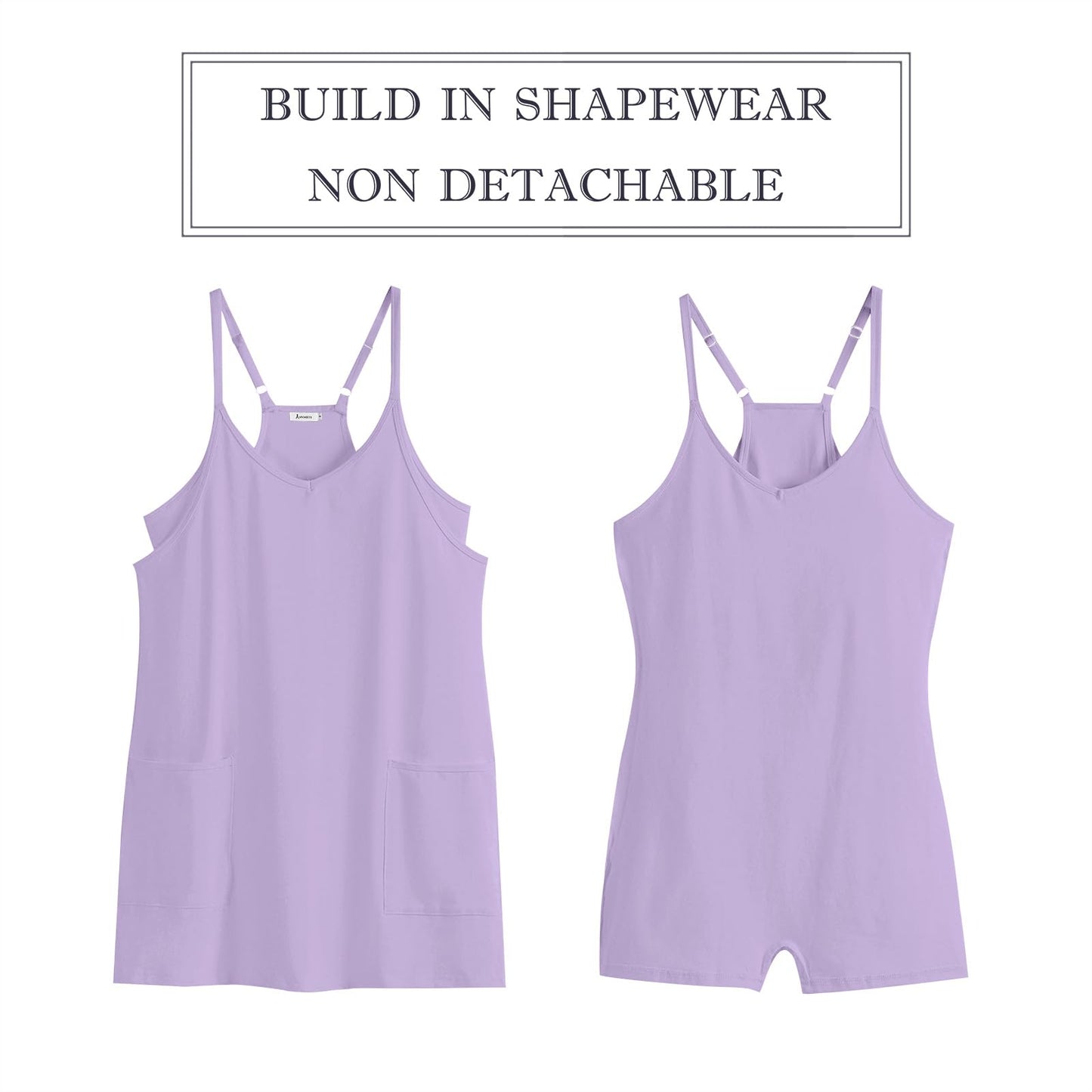ANRABESS Women Athletic Dress Summer Tennis Workout Active Sports Mini Romper Dress Built in Shorts Travel Vacation Clothes Light Purple X-Smal