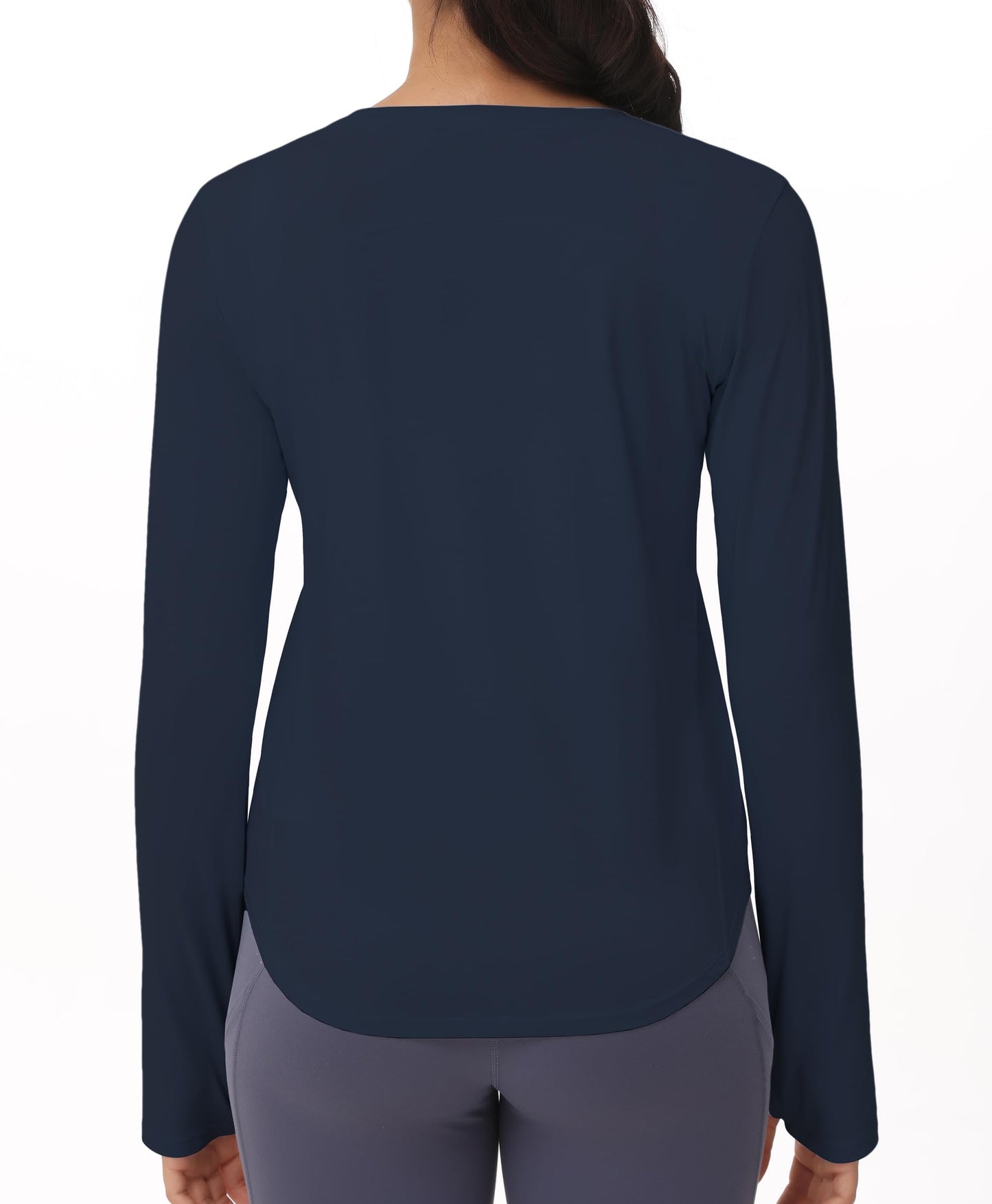THE GYM PEOPLE Women's Long Sleeve Workout Shirts Athletic Crewneck Hiking Tops with Thumb Hole Navy Blue