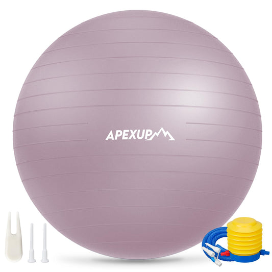 APEXUP Yoga Ball, 660 lbs Anti-Burst Exercise Ball with Pump, 5 Sizes (L (23"~26") 65cm, Mauve)