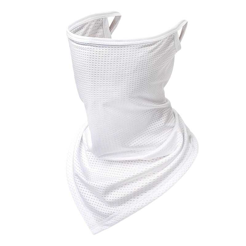 White Balaclava Neck Gaiter with Ear Loops UV Sun Protection - Outdoor Face Cover