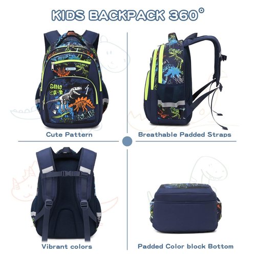 Cusangel Kids dino Backpack for Boys Elementary,Preschool School Bags 16 Inch Dinosaur Bookbag Multi Compartment,Sturdy Backpack Age 5-10(Dinosaur Fossil, Glow In The Dark)