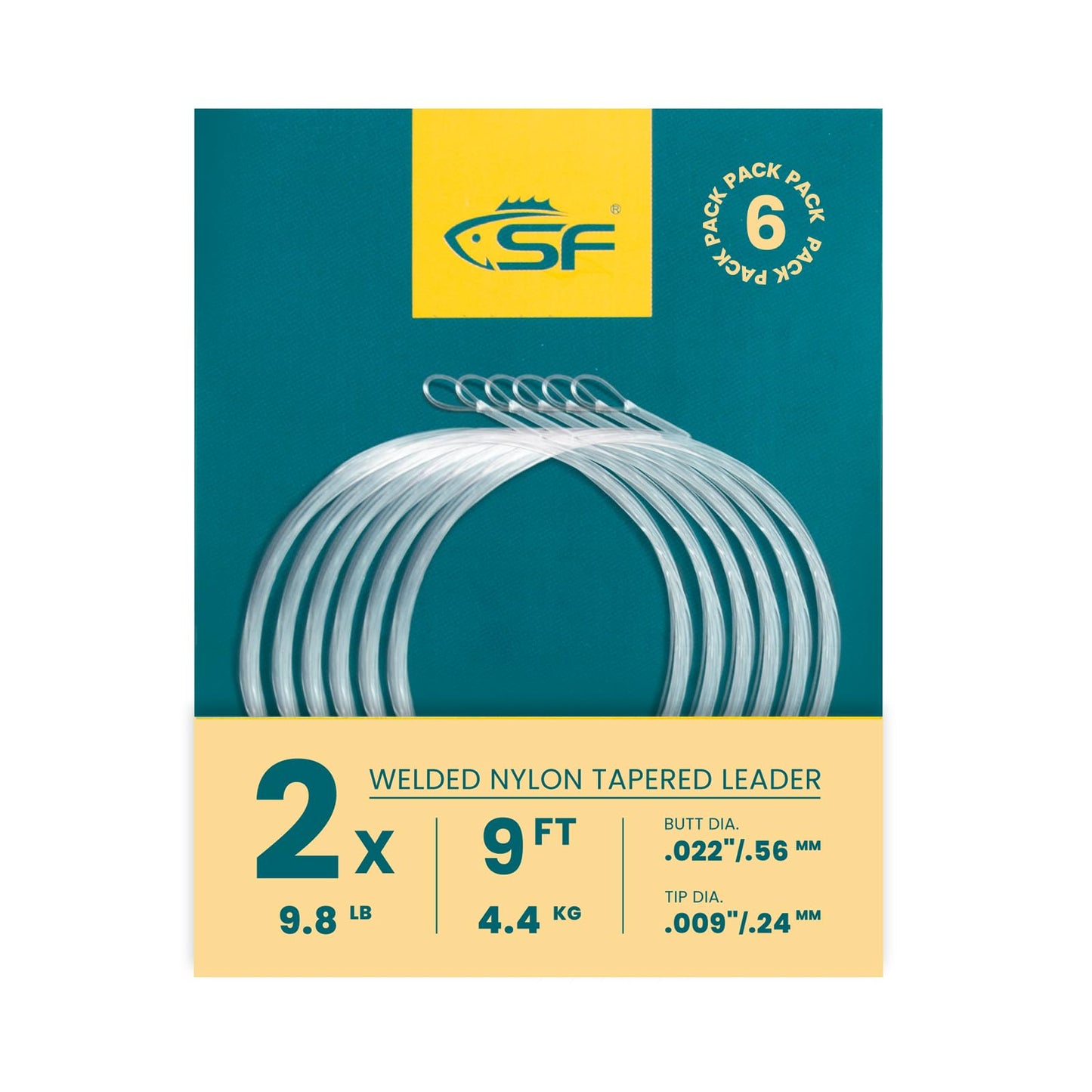 SF Welded Tapered Leader Fly Fishing with Loop Nylon 9ft Fishing Leader (2X 6 Packs)