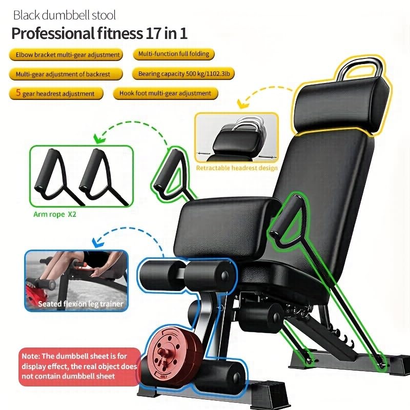 17-in-1 Multifunctional Dumbbell Stool & Sit-Up Bench – Adjustable Backrest, Foldable Home Gym Equipment, 500kg Weight Capacity – for Dumbbell Press, Tension Rope, Core Workouts & Full-Body Training