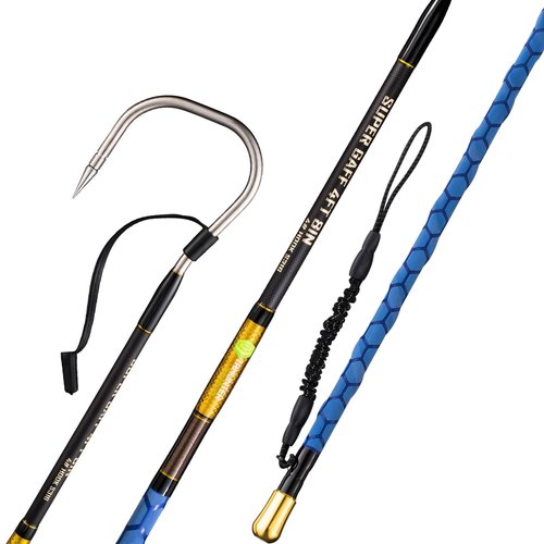 TRHUNTER Carbon Fiber Fishing Gaff Saltwater Fish Gaff with S316 Stainless Steel Fishing Hook (Blue Gaff - 4'8'' - 4'' Hook)