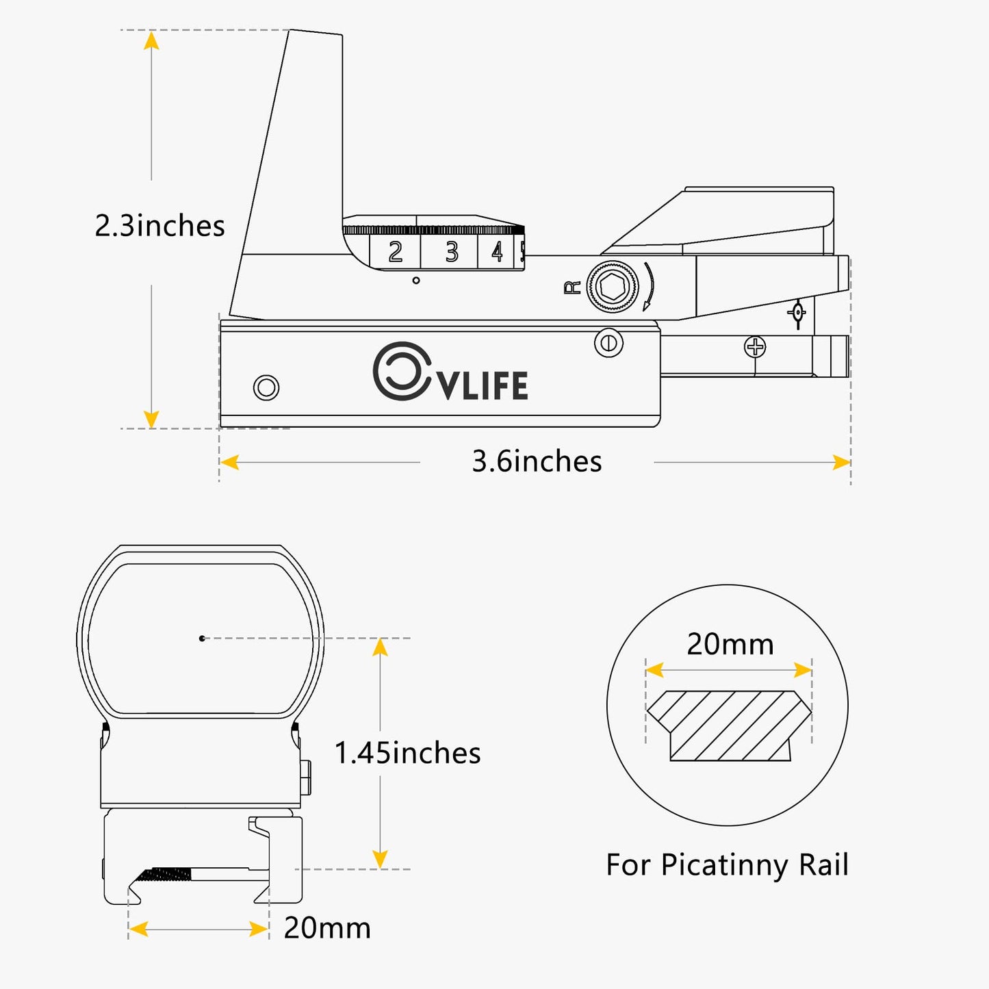 CVLIFE Red Dot Sight, Red Green Reflex Sight with 4 Adjustable Reticles for 20mm Rail, Grey
