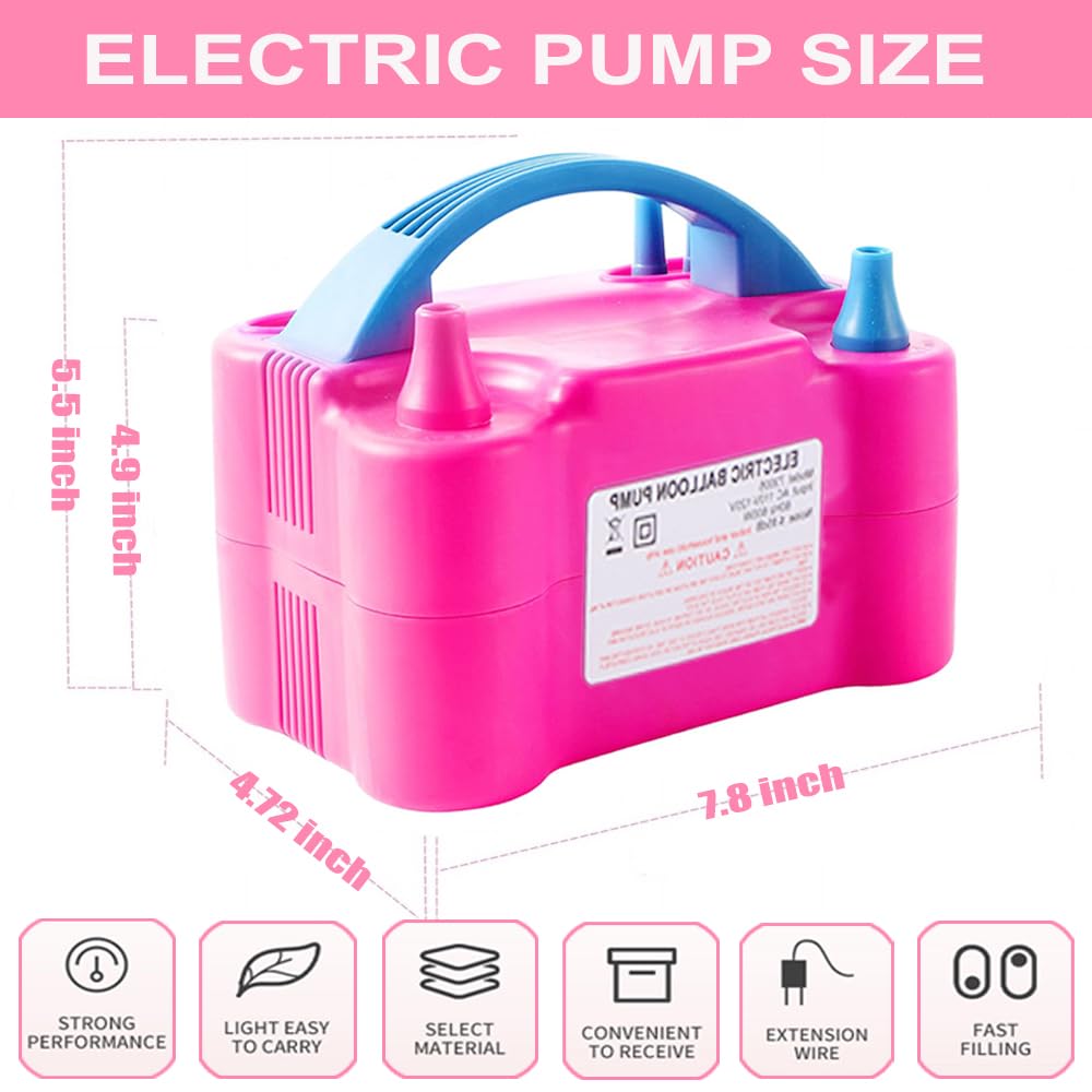 Balloon Pump Electric, 110V-120V Portable Dual Nozzle Balloon Blower with Tying Tools, Clips, Strips, Glues, Ribbons for Birthday Party Wedding Decorations
