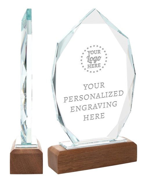 ZALHIN Personalized Crystal Trophy Award with Solid Wood Base - Custom Engraved Plaques for Employee Recognition, Sports Trophies, Thanks Gifts (Treelike)
