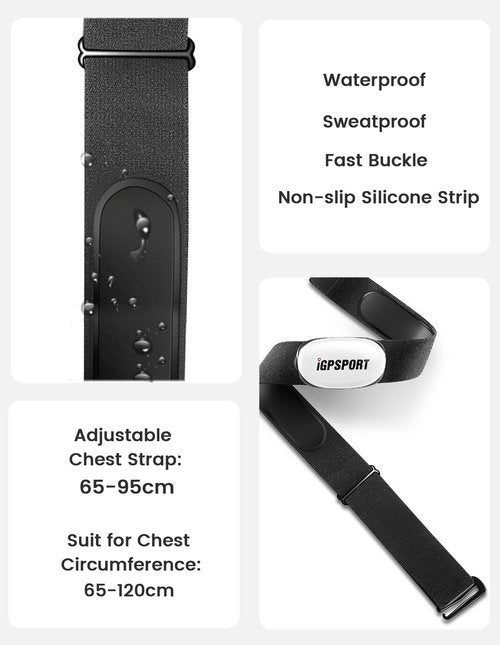 iGPSPORT HR40 Cycling Running Sensor, Chest Strap Blueooth ANT+ IPX7 Waterproof 1200H Battery Life APP Analysis