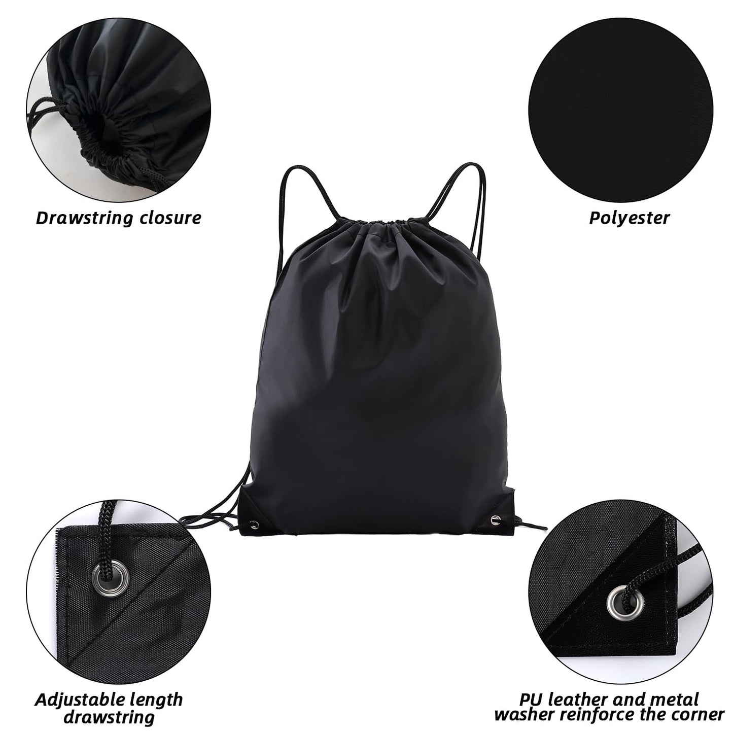 Haokuaile Drawstring Backpacks,10 Pack — Lightweight Drawstring Bags, Gym Sack for Sports, Daily Use & Travel (10, Black)