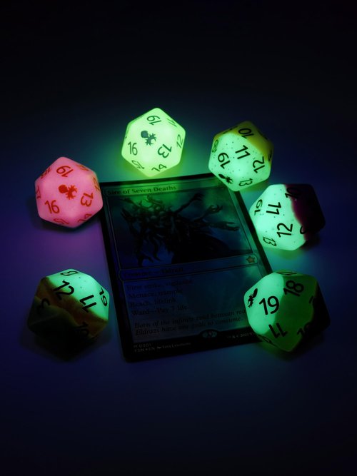 Pink Dragon Fruit Glow in The Dark Spindown D20 by Kraken Dice