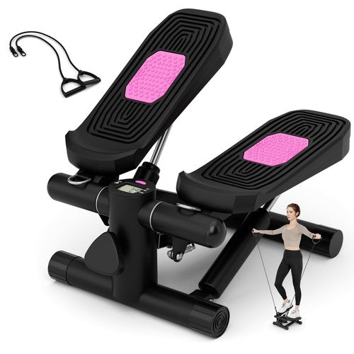 SPORFIT Mini Stair Steppers for Exercise at Home, Hydraulic Step Climber Machine with Resistance Bands & LCD Monitor, Portable Under Desk Stepper for Full Body Cardio Workout (Black)