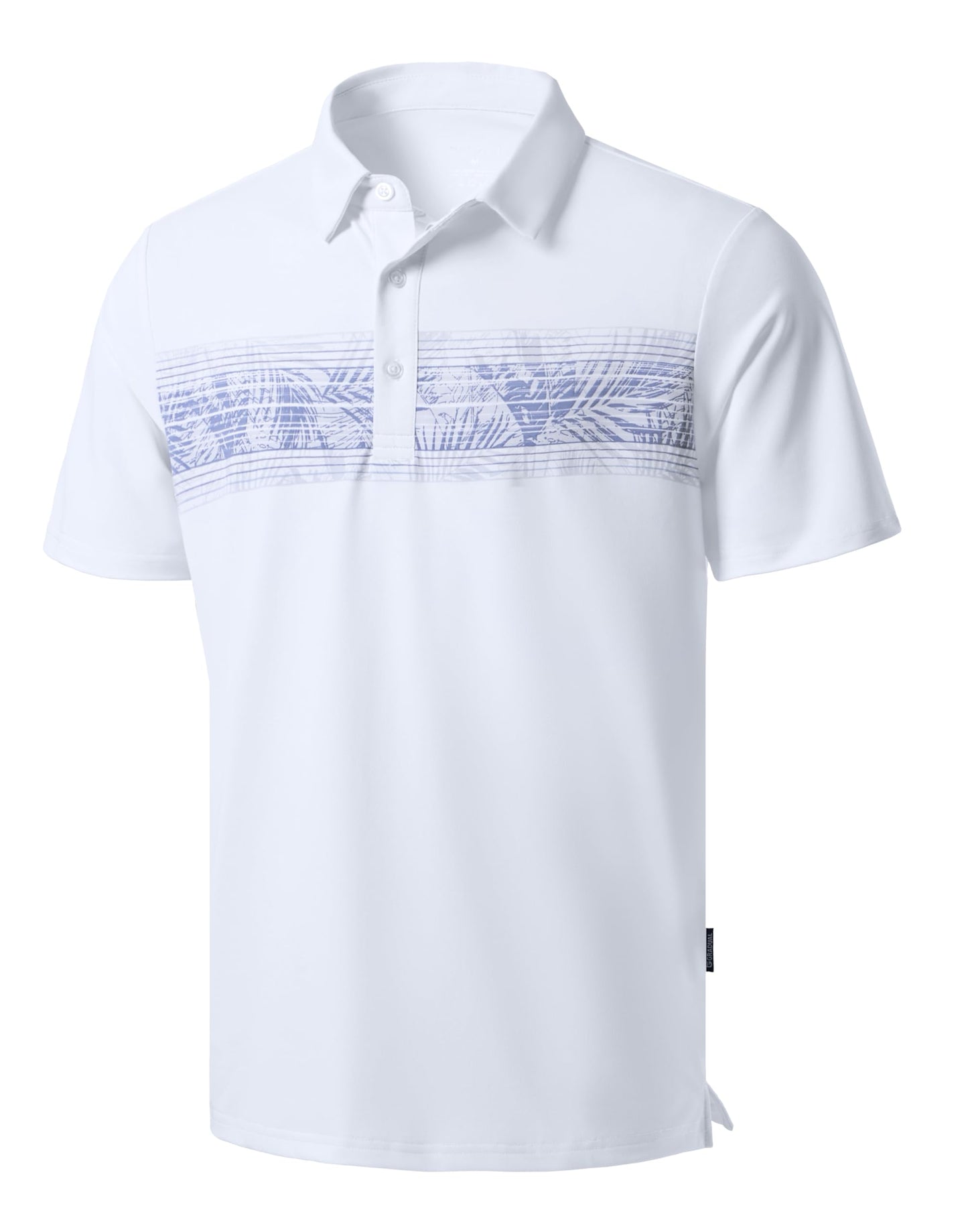 Men's Golf Shirts Dry Fit Moisture Wicking Performance Short Sleeve Collared Polo Shirts for Casual Tennis Bussiness (White Leaves, XXXL)