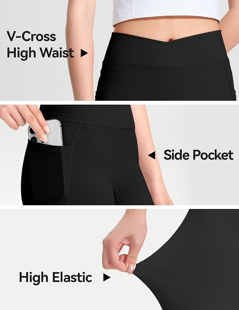 High Waist Girls Athletic Leggings with Pockets - Black, 11-12 Years