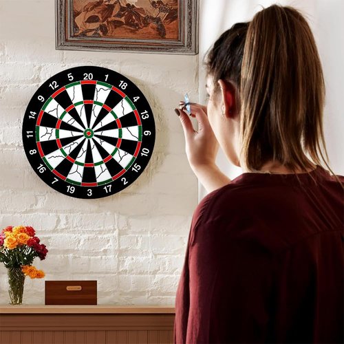 ULAKLU Dart Board Set Flocking Dart Board,Double-Sided Dart Board with 12pcs Steel Tip Darts-Multiplayer Party Games (15 inches)