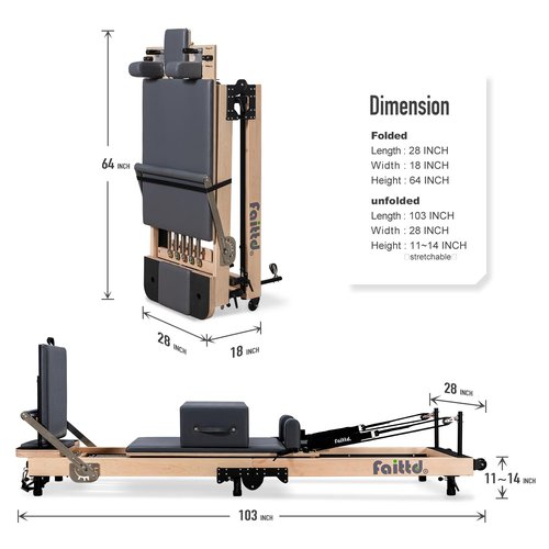 Faittd Foldable Pilates Reformer & Equipment - Pilates Reformer Workout Machine for Home Gym with Reformer Accessories, Reformer Box, Padded Jump Board - Up to 300 lbs Weight Capacity