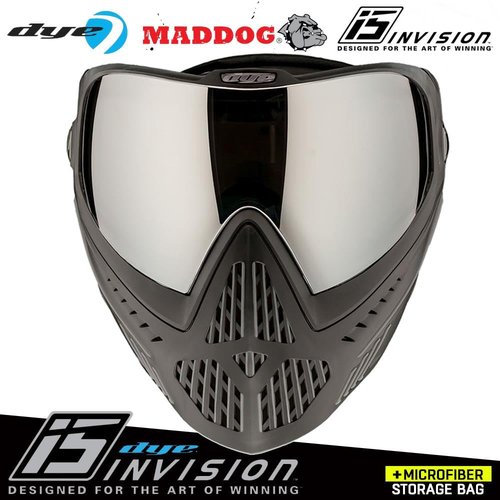 Maddog Dye i5 Thermal Dual-Pane Anti-Fog Lens Paintball Airsoft Mask Goggle System Combo with Microfiber Storage Bag | High Performance Safety Certified Protection - Onyx - Black/Grey