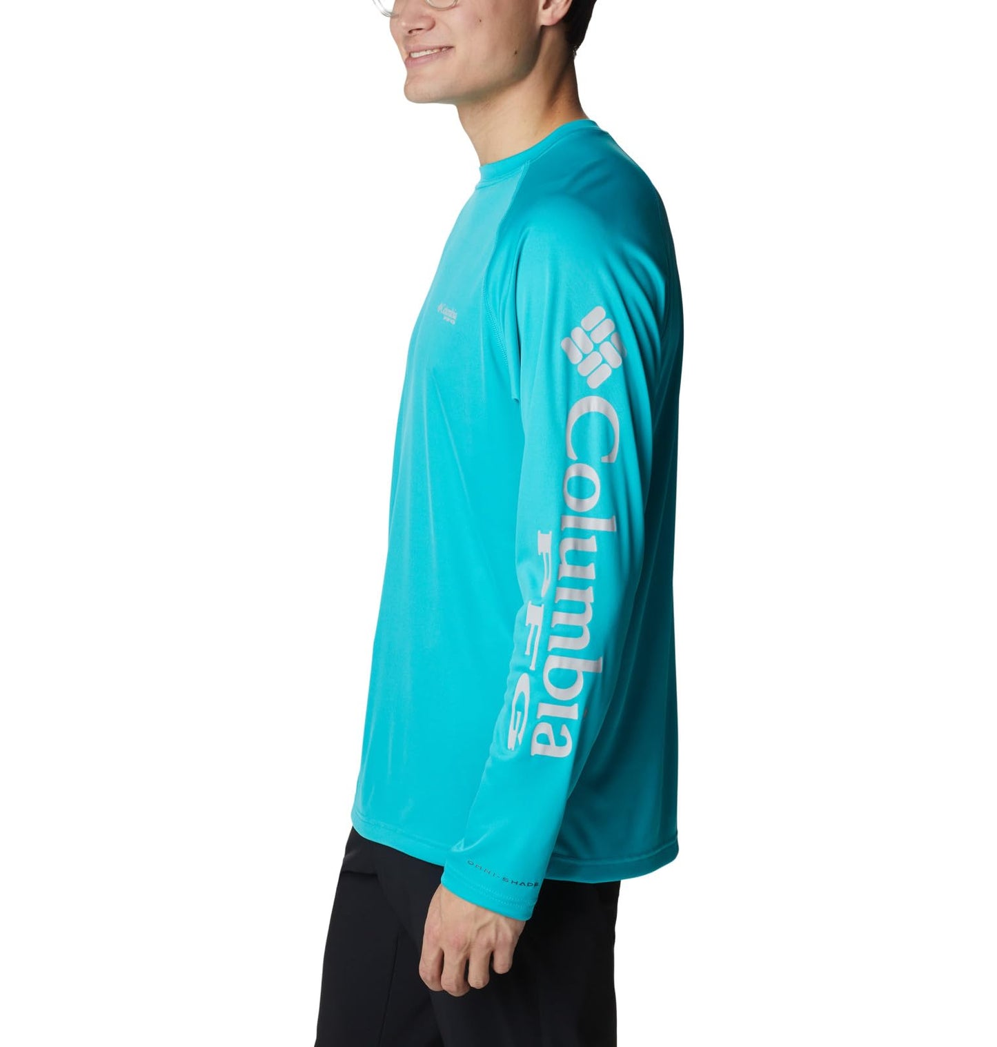 Columbia Men's Terminal Tackle Long Sleeve Fishing Shirt, Turquoise/Cool Grey Logo, X-Small