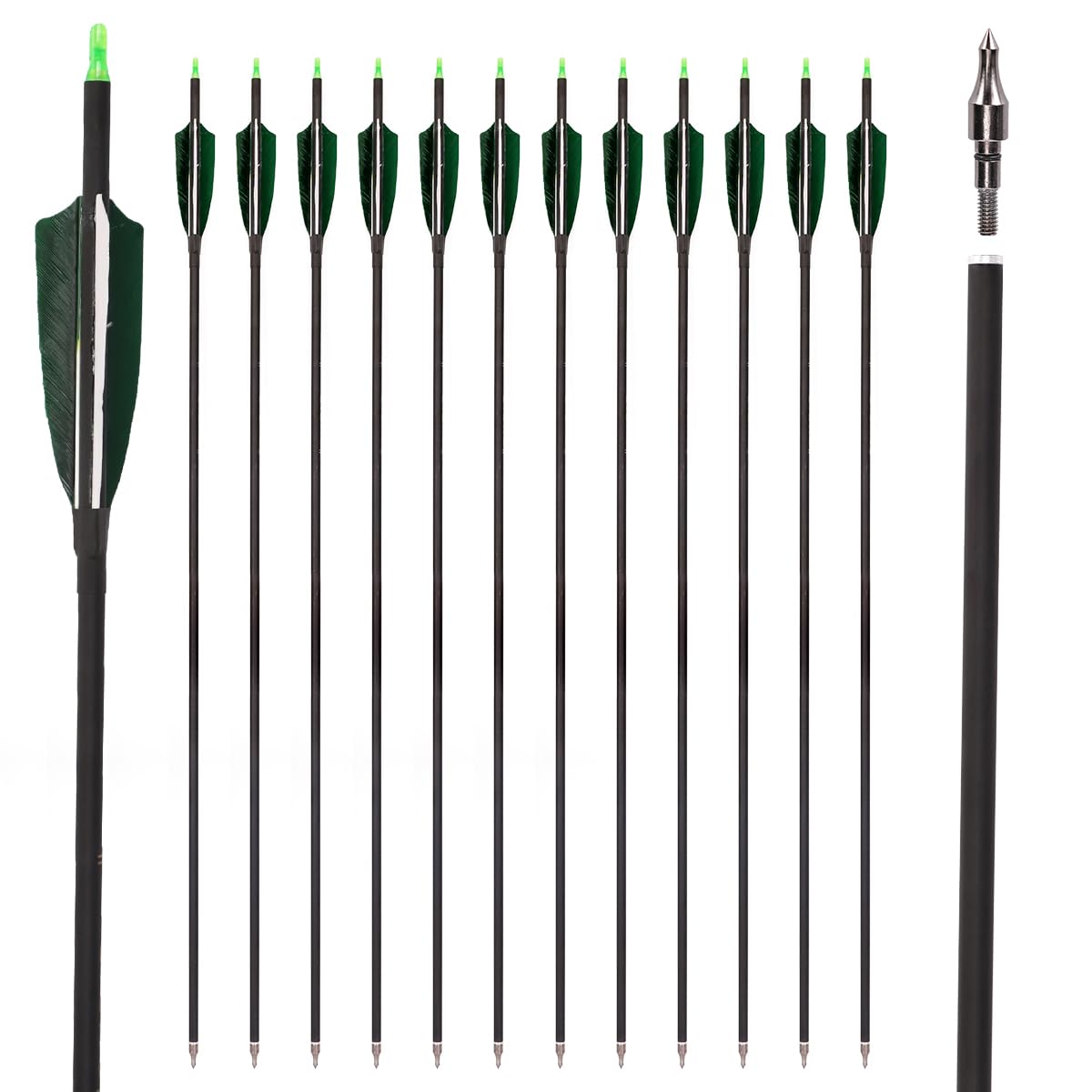 LWANO 30" Carbon Arrows-Archery Target Practice Hunting Arrows with 4" Turkey Feather Spine 500 for Recurve & Long Bow(Pack of 12) (Bule)