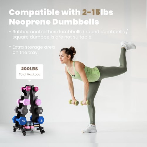 LIONSCOOL Premium Dumbbell Rack Only, with Side Racks for Neoprene/Vinyl Coated Dumbbells Only (Small, 200 LBS)