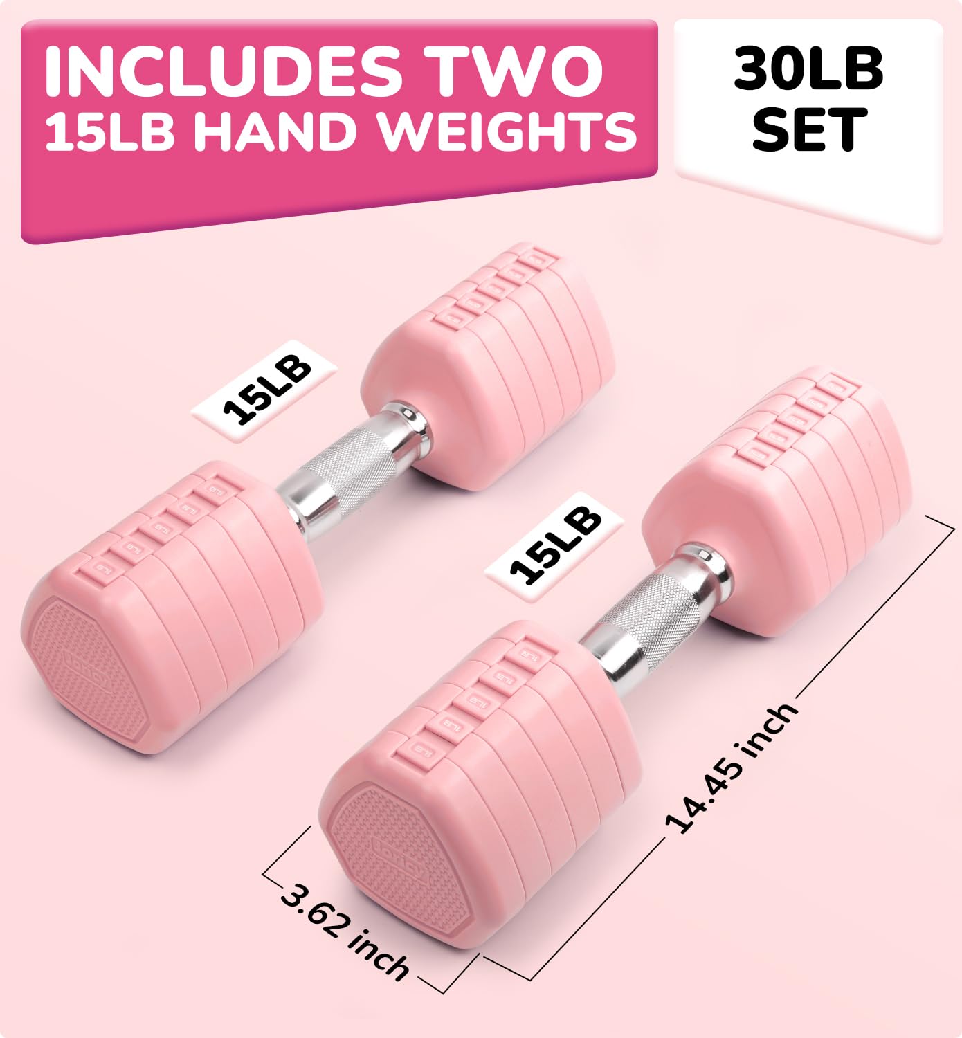 Adjustable Dumbbell Set of 2, 30LBS Hand Weights for Women Men 6-in-1 Free Weight Dumbbells Sets at Home, Each 5lb 7LB 9LB 11LB 13LB 15LB for Home Gym Exercise Workout Strength Training Equipments Pink