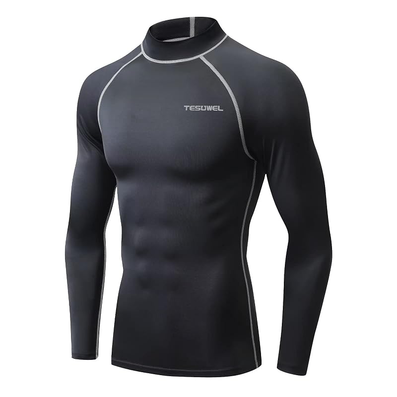 Mens Rash Guard Long Sleeve UPF 50+ Swim Shirt with Black-Grey Variation 6 Medium