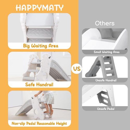 Toddler Slide for Kids Indoor Baby with Climber Ball Pit Slide in Pearl White Kids Indoor Freestanding Playset with Basketball Hoop