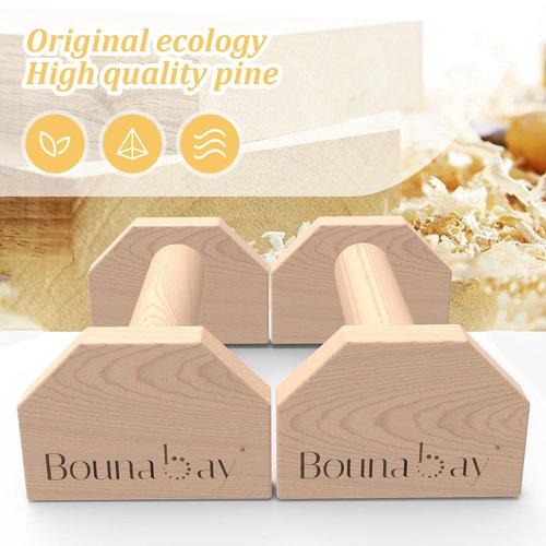 Bounabay Push Up Bars Stands, 1 Pair Wooden Parallettes Gravity Fitness, Mini Handle Pumps, Push Ups for Fitness, Gymnastics, Aerobics (Wood)