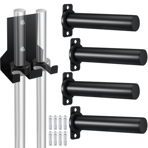 Shimeyao 4 Pack Wall Mounted Weight Plate Holder for 2" Weight Plate and 1 Pack 2 Hooks Barbell Hanger, Vertical Barbell Mount Rack for Garage Home Gym Organizer Accessory