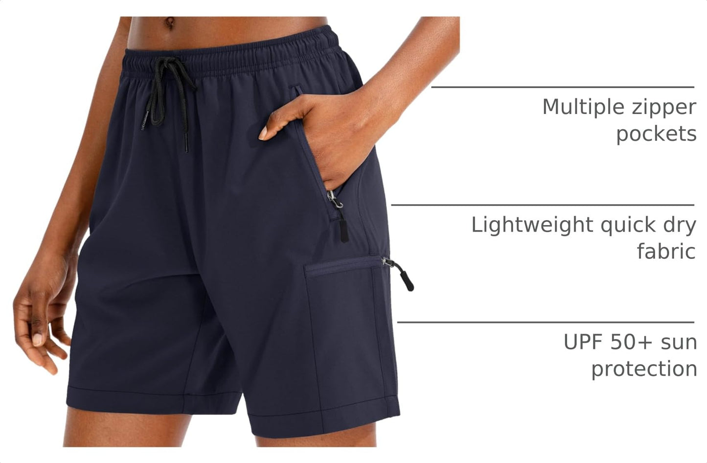 SANTINY Women's 5''/ 7''/9'' Hiking Cargo Shorts Quick Dry Lightweight Summer Shorts for Women Athletic Golf Zipper Pockets(Navy_M)
