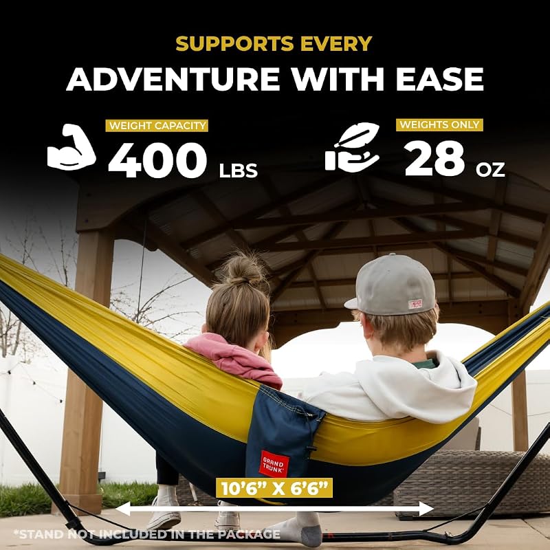 Grand Trunk Double Deluxe Hammock – 10'6" x 6'6", 400 lb Capacity, Green/Charcoal