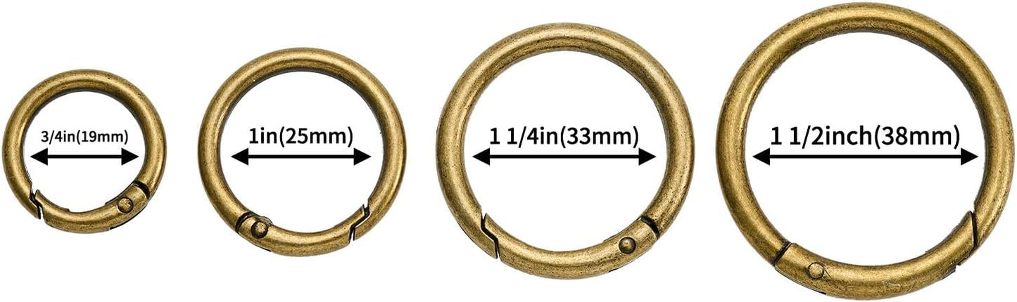15pcs Trigger Spring O Rings Round,Metal Keychain Ring Round Carabiner Clips for Keyrings Buckle, Bags,Purses