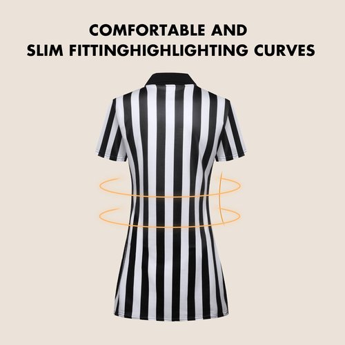 redgino Women's Referee Shirt Dress Official Black and White Stripe Ref Umpire Jersey for Basketball Football Hockey Halloween Costume & Waitresses Zipper XL