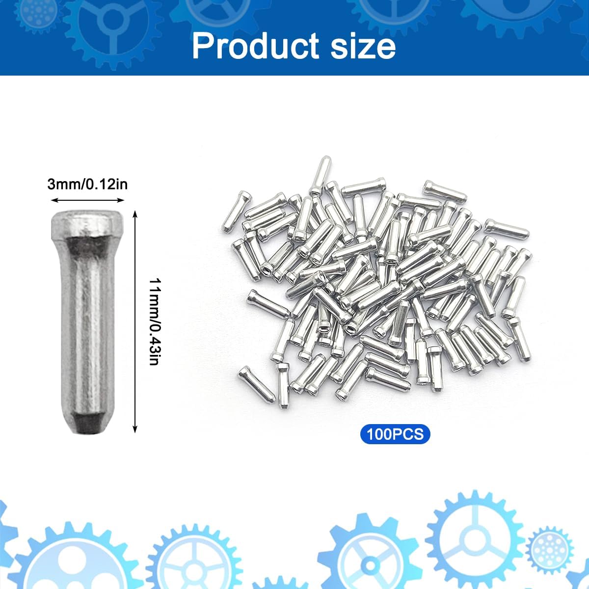 100 Pcs Bike Cable End Caps, Silver Cable End Crimps, Derailleur Cable Tips, Bike Brake Cable End Tips, Alloy Bicycle Wire End Caps, Brake Tips Shifter for Road Mountain Bicycle