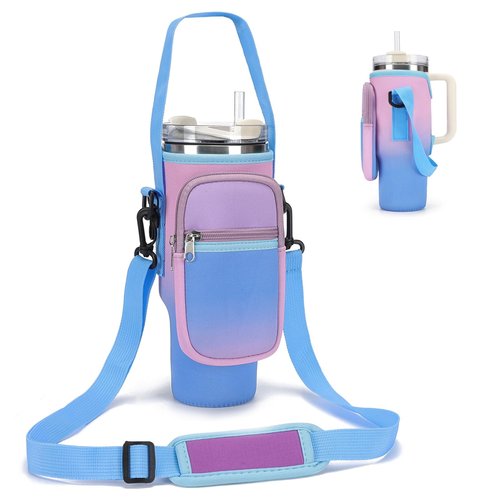 GOEWY Water Bottle Carrier Bag for Stanley 40 oz Tumbler with Phone Pocket Neoprene Water Bottle Holder with Shoulder & Handheld Strap Stanley Cup Accessories