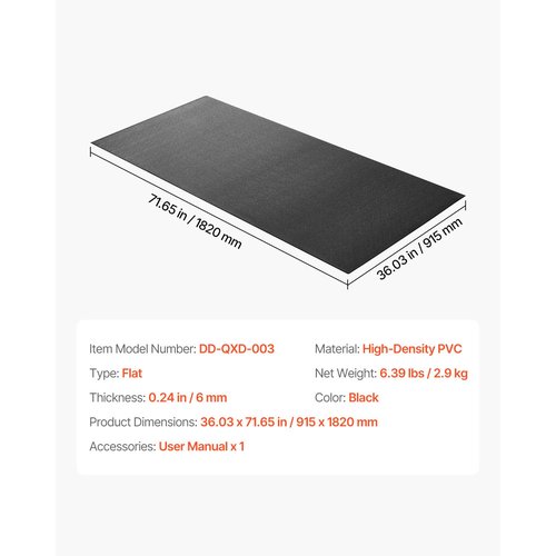 Happybuy Treadmill Mat - 1/4" Thick, 36" x 72". Ideal for Carpeted Floors. Protects Against Exercise Equipment Like Treadmills, Ellipticals, and Rowing Machines. Made of High - Density PVC