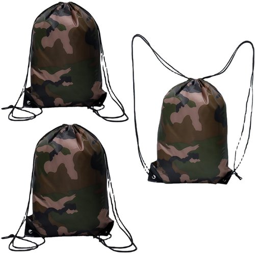 DraCra 3 Pack Camo Drawstring Backpack Lightweight Waterproof Camouflage String Bag Cinch Bags Camo Training Gymsack Sports Gym Bag Sackpack Gym Sack Pack for Hiking Outdoor Sport Cycling Riding Trip