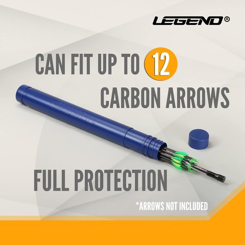 Legend Archery Arrow Tube Case - Adjustable & Extendable Arrow Holder for Hunting, Target Shooting - Protective EVA Foam Arrow Separators Included Archery Storage for 12 Carbon Arrows - Blue