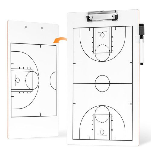 QUEENLINK Basketball Coaching Board, Double-Sided Tactical Marker Board with Full and Half Court, Dry Erase Clipboard for Basketball Coaches, Includes a Marker