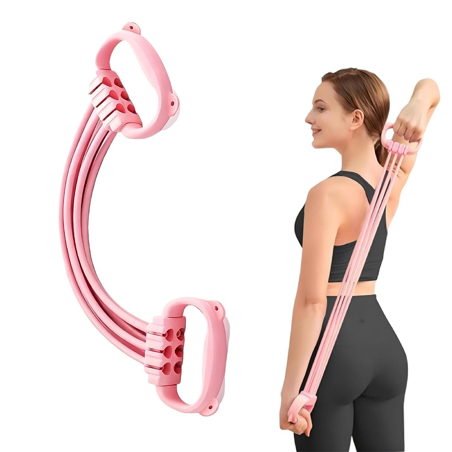 Stretch Bands for Exercise, 6 Speed Adjustable Elastic Resistance Bands with Handles, Multifunction Fitness Bands for Abdomen, Waist, Arm, Leg Stretching Training (Pink)