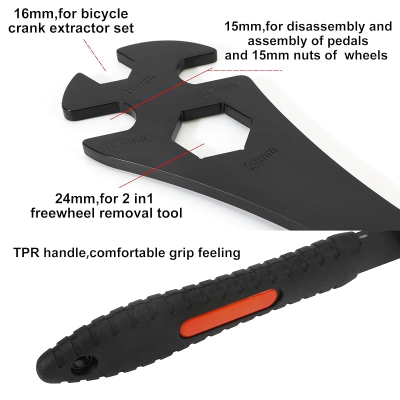 Bike Cassette Removal Tool Set: Chain Whip + Pedal Wrench + Freewheel Remover 2-in-1