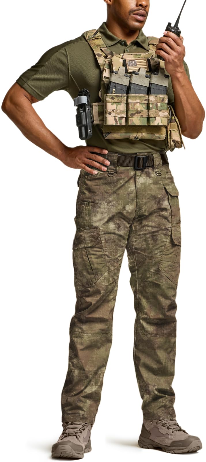 CQR Men's Tactical Pants, Water Resistant Ripstop Cargo Pants, Lightweight EDC Work Hiking Pants, Outdoor Apparel, Duratex Mag Pocket Print Fractal Camo, 34W x 34L
