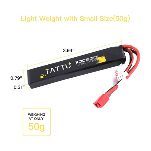 Tattu 7.4V Airsoft LiPO Battery with Deans Connector, 1000mAh 25C 2S Battery Pack for Airsoft Guns