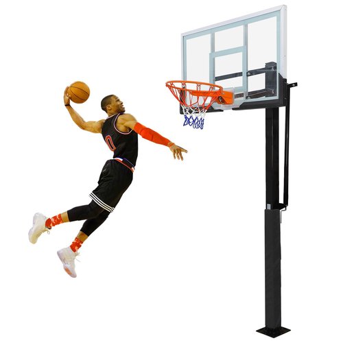Outdoor In-Ground Basketball System, 55" Shatterproof Tempered Glass Backboard, 8-10ft Quick-Adjust Hoop, Heavy-Duty Stable Base for Driveway, Court, Backyard