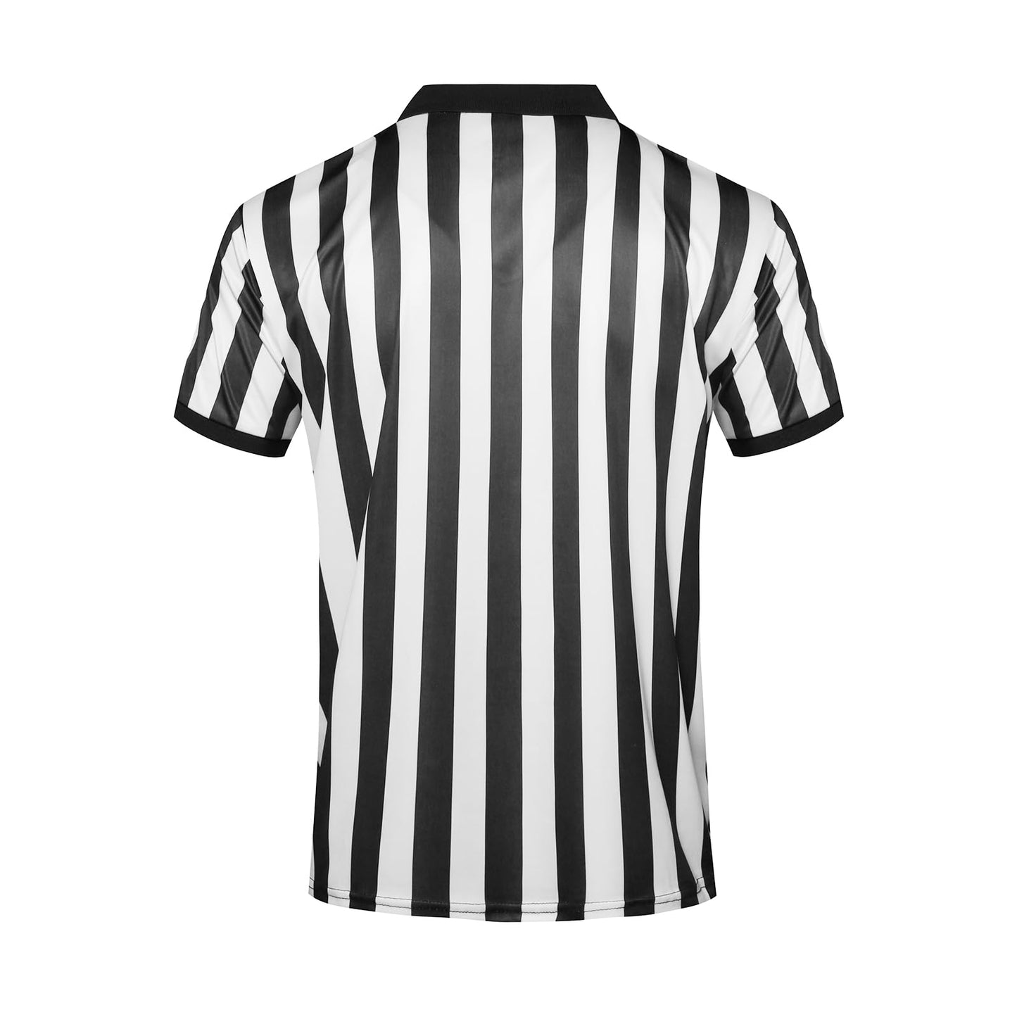5 Pcs Men's Referee Costume Kit White and Black Stripe Referee Shirt Womens Official Referee Hat Stainless Whistle Yellow Red Penaltys Flag for Football Soccer Halloween L