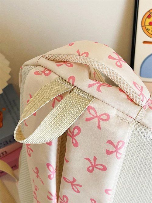 Cohawk Bow Backpack for Women Coquette Aesthetic Nylon Rucksack Cute Kawaii Backpack 3Pcs Set With Bow Pattern