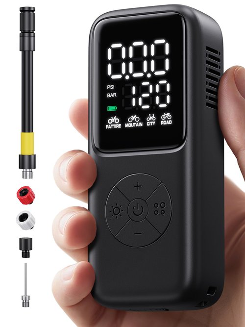GPUTEK Mini Electric Bike Pump,120 PSI Bike Pump Portable with Guage Auto Stop, Bicycle Pump with Presta and Schrader, Bike Tire Pump Valve for Road Bicycle, Mountain Bike, E-Bike,Sports Ball